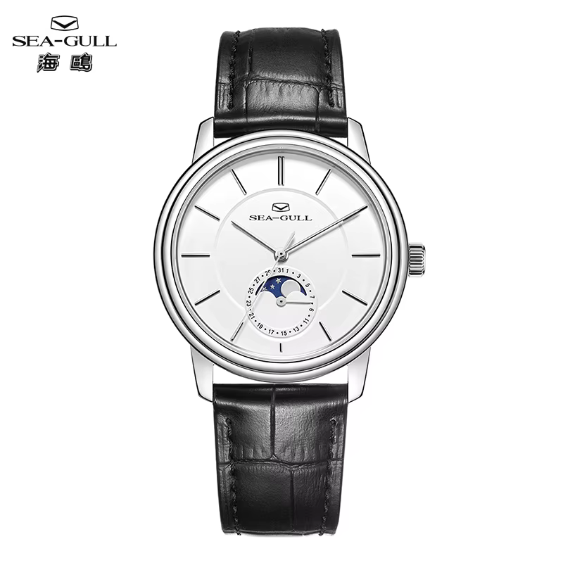 Seagull 38mm Classic Moon Phase Watch Men's Automatic Mechanical Watches ST1818 Sapphire 5Bar Wateproof Luxury Men Watch 1080