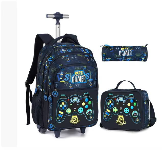 Kids School wheeled Backpack Rolling Backpack for boys School Wheeled Backpack with Lunch Box Kids School Backpack with wheels