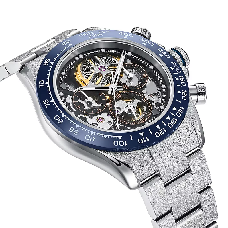 CRONUSART Men Chronograph Watch 42mm Automatic Mechanical Wristwatch Waterproof Luminous Sapphire Mirror Ceramic Bezel Skeleton