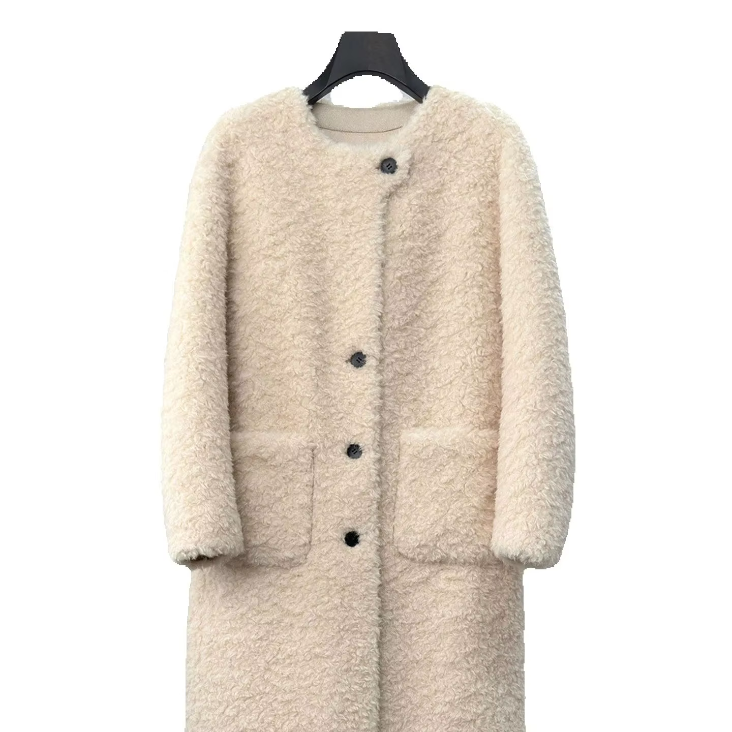 100 Genuine wool fur round neck sheepskin cut long coat 2025 New style lamb fur Integrated coat for women