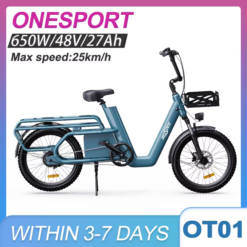 Onesport OT01 Electirc Cargo Bike 48V27Ah Lithium Battery 650W Ebike LCD Display 20*2.6 Inch Electric Cargo Bicycle