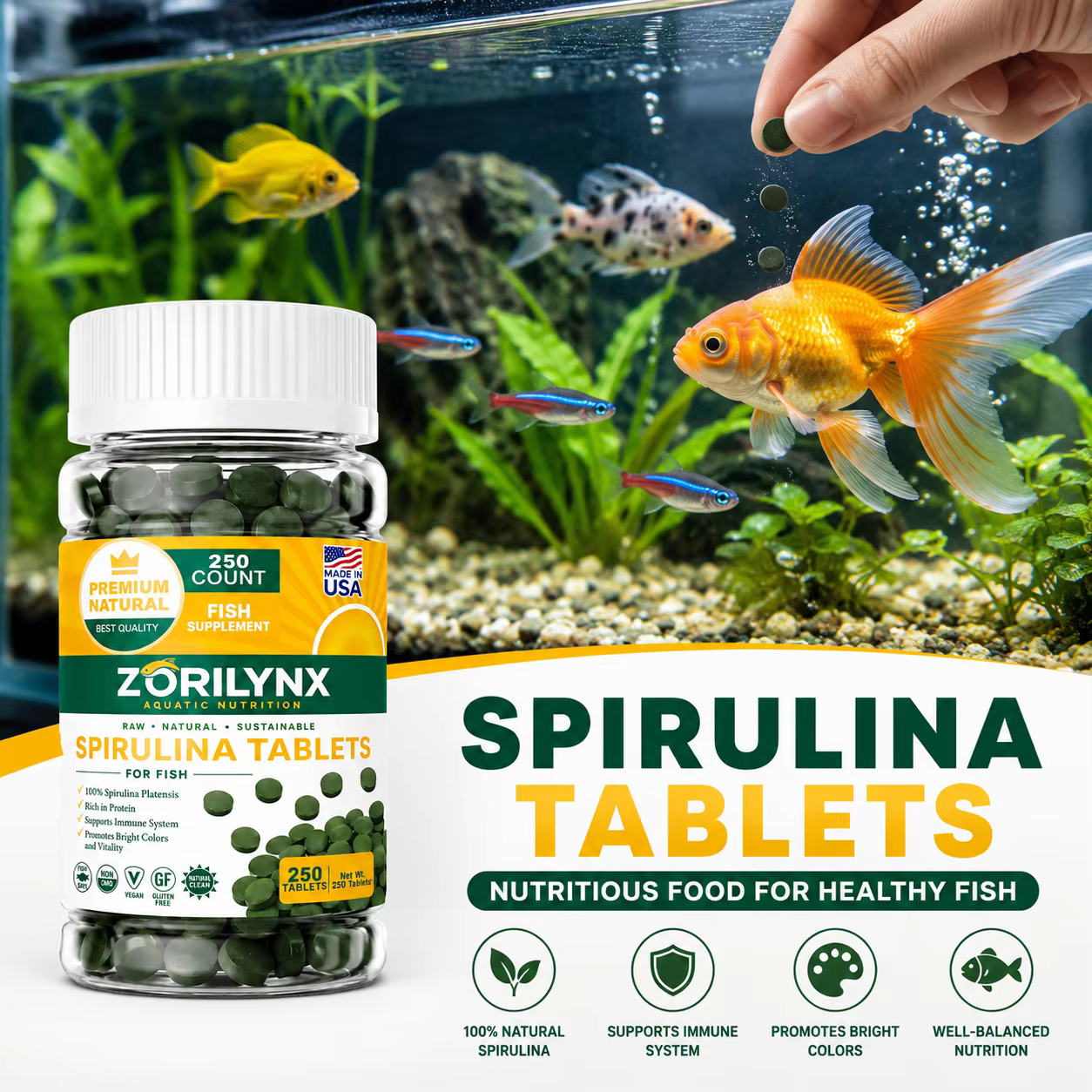 1250 comprimés de spiruline haute pureté, enrichissement en algues spirales, nourriture préférée pour animaux de compagnie, nourriture pour poissons, crevettes rouges cristallines, nourriture pour poi