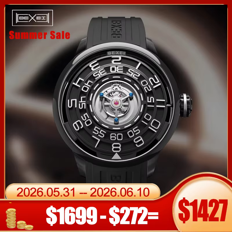 BEXEI Tourbillon Mechanical Men's luxury watch Flying Centre Tourbillon Manual Movement Man watch Hollow Black Hole 9110
