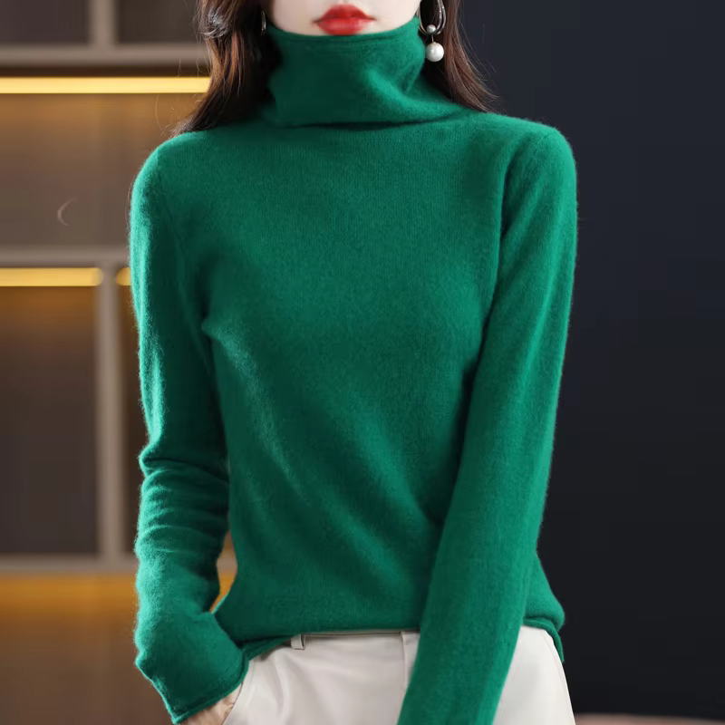 Women's 100% Merino Wool Sweater Autumn Winter Fashion Pile Collar Pullover Cashmere Sweater Casual Long-sleeved Knitted Tops