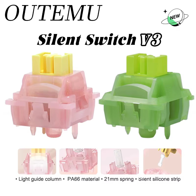 Outemu Silent Lemon V3 Switches Silent Peach V3 Switches Pre-Lubed Mechanical Keyboard Linear Tactile 5Pin Hot Swap PA66 POM
