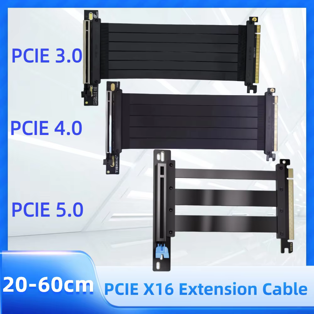 TISHRIC PCI-E 4.0/5.0 X16 Riser Cable Video Graphics Card EMI Shielded Flexible Extender PCI Express Gen 4 GPU Extension Cord