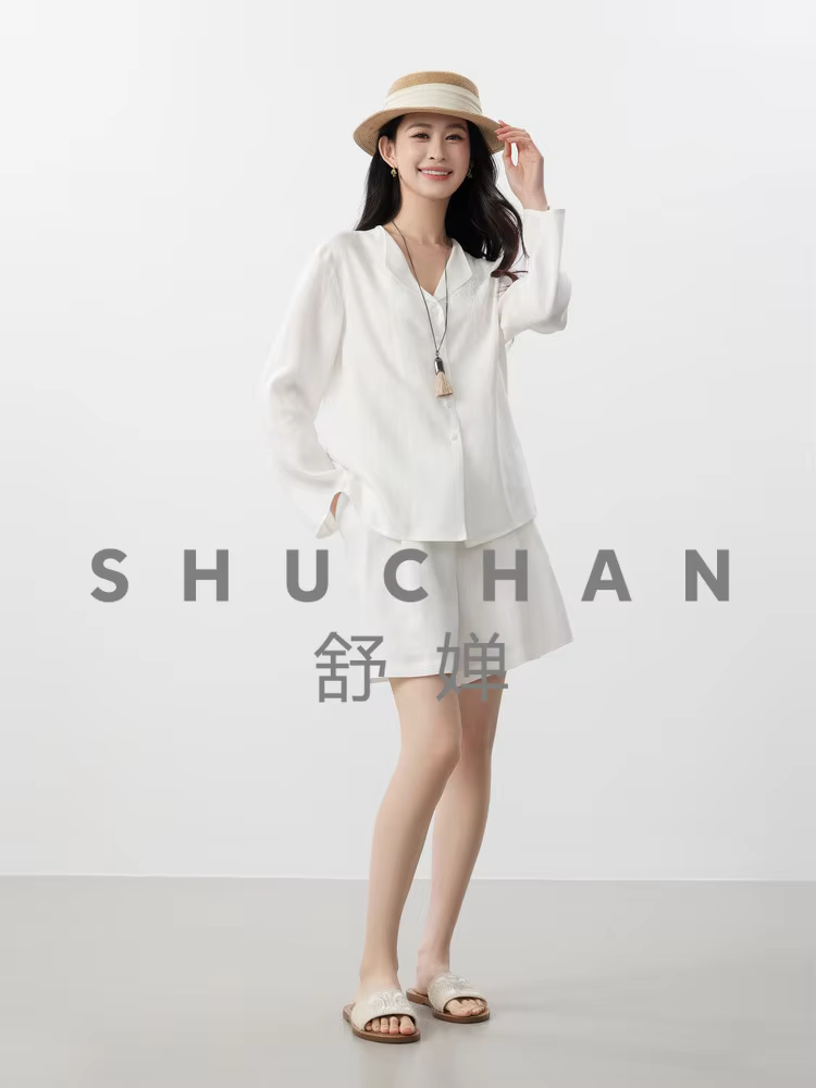 Sand Washed Wrinkled Linen, Narrow Lapel Shirt + Elastic Waist Set Split Shoot 26 Summer New