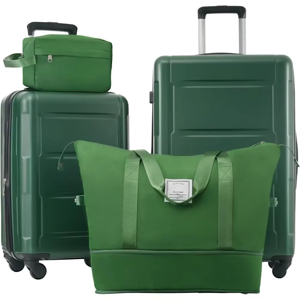 Expandable Spinner Luggage Set with TSA Lock, 20 & 24 Green Lightweight ABS Suitcases