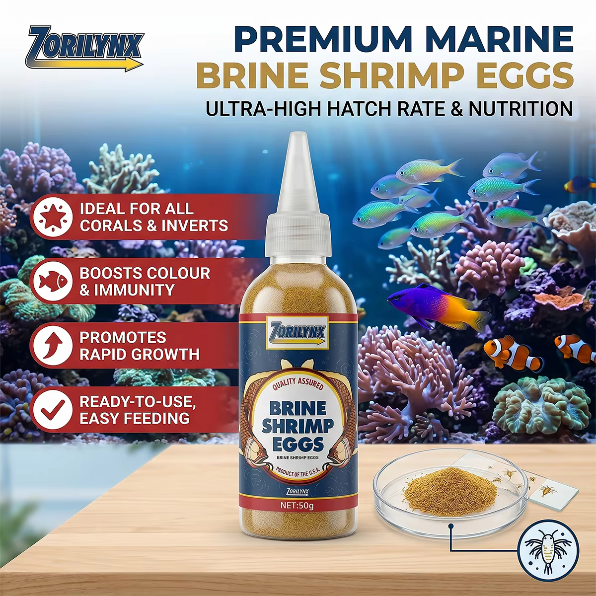 Cistos de Artemia Decapsulados Premium, Alimento Nutritivo Não Eclos, Dieta Direta para Alevinos de Aquário, Guppies e Corais de Recife