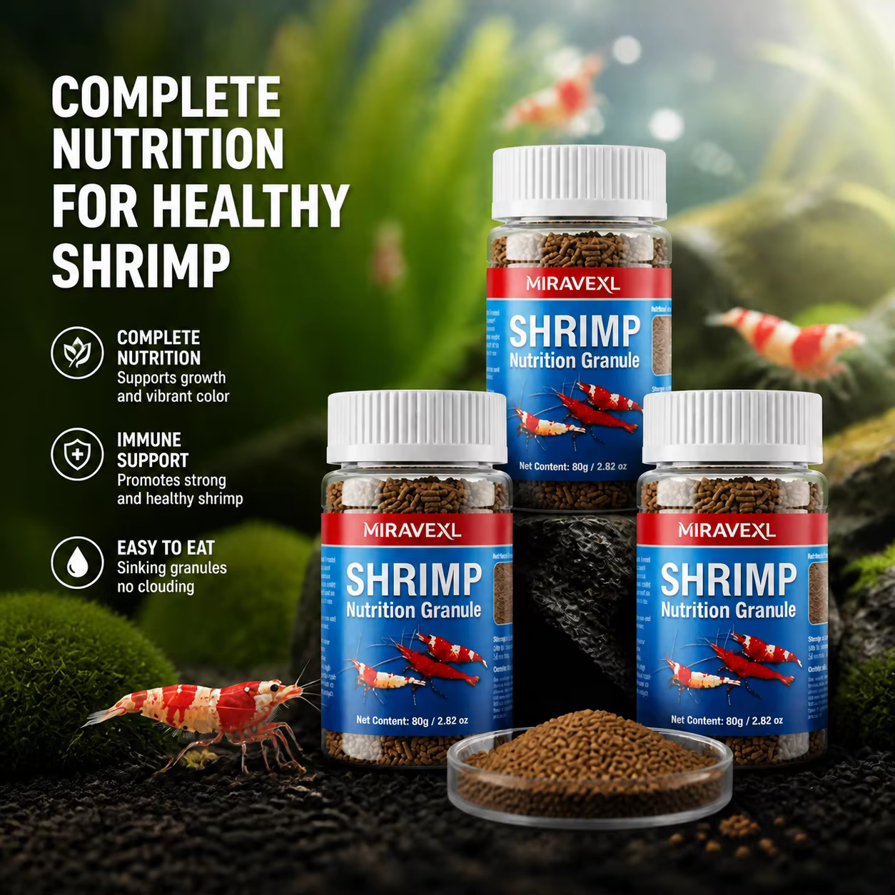 Granulés nutritifs coulants, nourriture d'aquarium qui rehausse la couleur pour crevettes, écrevisses, crabes, et poissons de fond Crystal et Black Cherry