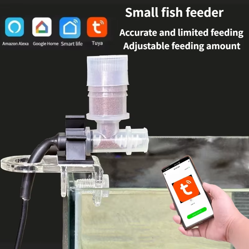 Alimentador de peixes inteligente - temporizador de controle de aplicativo WiFi Alimentador de aquário para tanques pequenos, dispensador de alimentos para camarão de peixe (estatável)