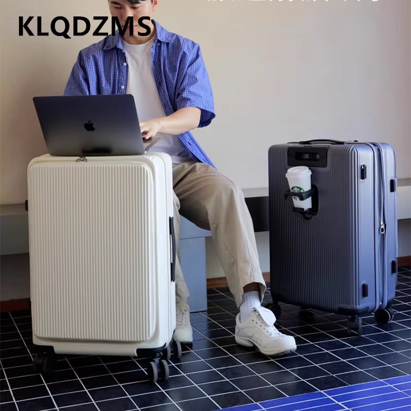 KLQDZMS 20 "22" 24 "26" 28 بوصة أمتعة السفر ABS + PC الصعود حالة توسيع الجبهة افتتاح محمول حقيبة تروللي بعجلات المقصورة حقيبة