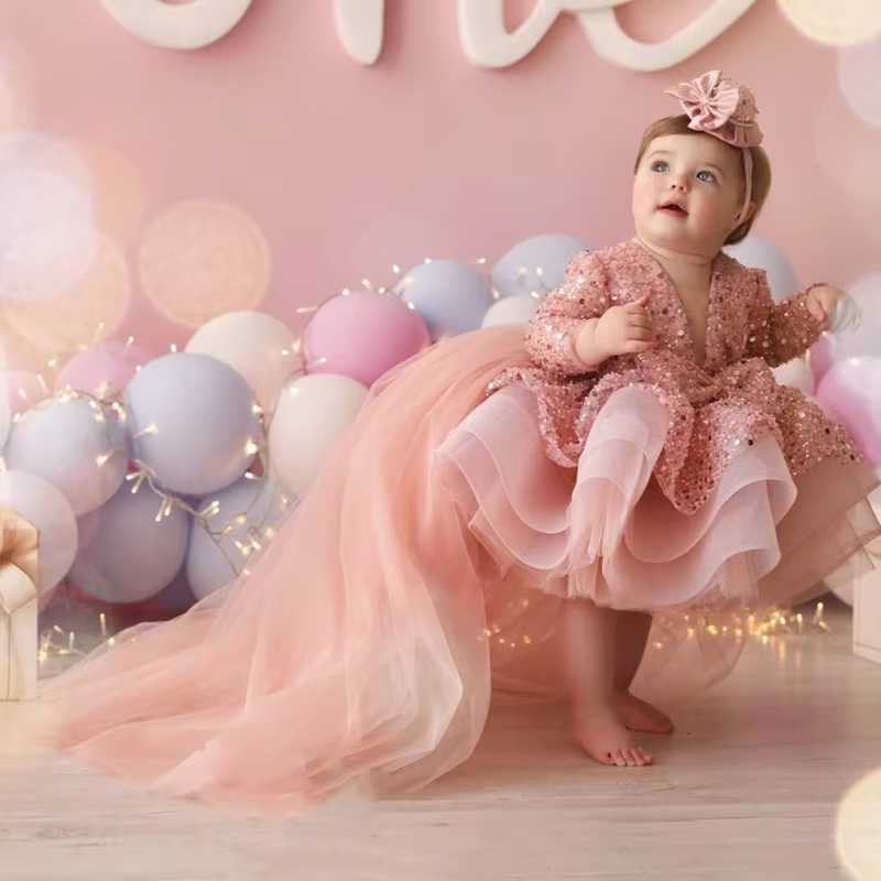 Girls' Sparkle Birthday Party Dress - Sequins Organza Bow Tulle Tutu Shiny Formal Gown Flower Girl Dresses Prom Dresses for Kids