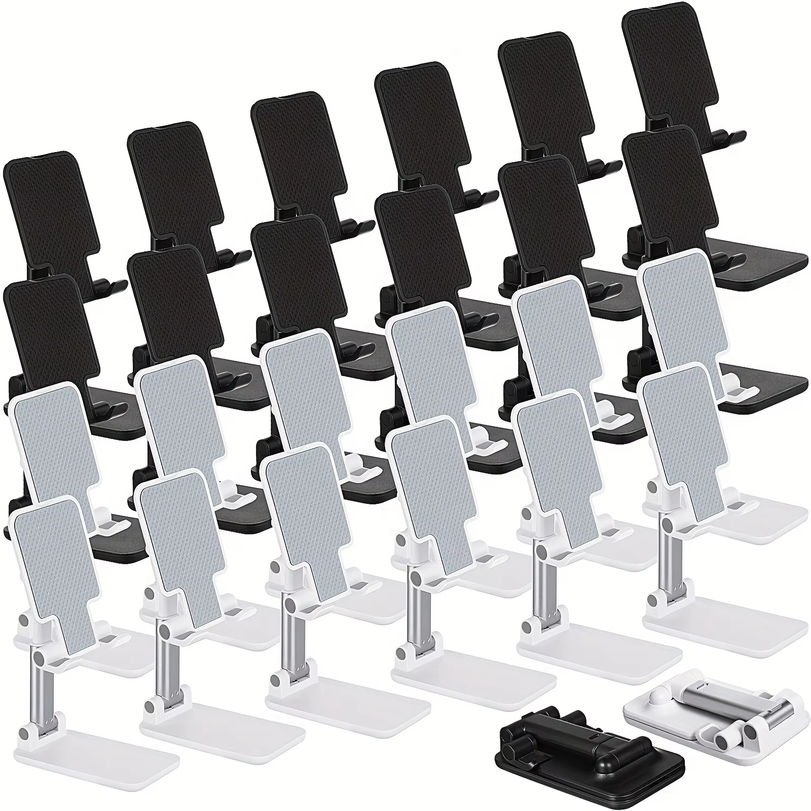24pcs Cell Phone Stand Desk Table Adjustable Angle Height Phone Stand Foldable Portable Mobile Holder Silicone Pad Smartphone Tablet Holder Bulk for Office Travel Filming Photography