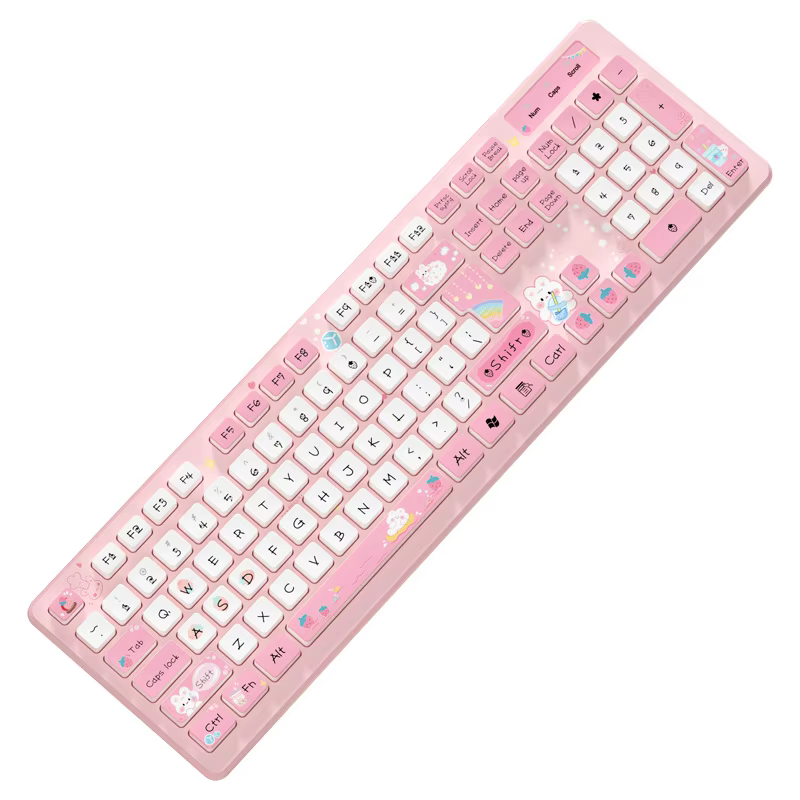 Wired Keyboard Tea Bunny Cute Pink Chocolate Wired Keyboard Girls Keyboard Creative Colourful Painted Silent Girls Office Only