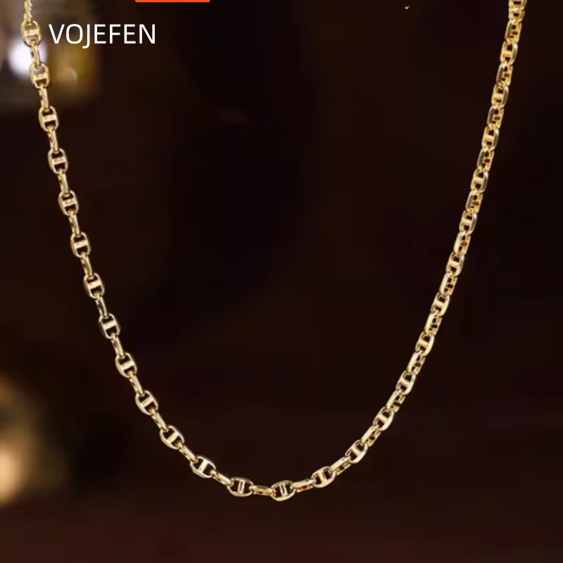 VOJEFEN 18K Gold Long Necklace Original Au750 Pure Gold Neck Chains Luxury Charms Necklaces Vintage Choker 2026 Trend Jewelry