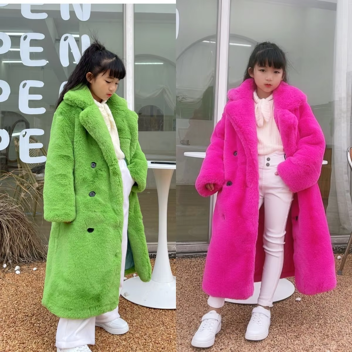 Fashion Children Real Rabbit Fur Coat Outwear Kids Girls Winter Natural Rabbit Fur Long Warm Jacket Coat for Girls 2024 T60