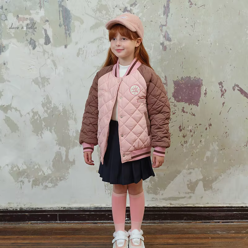 Dave Bella Clothes for Girls Children Parkas 2025 Winter New Fashion Casual Overcoat Noble Baseball Uniform Outdoor DK4238320