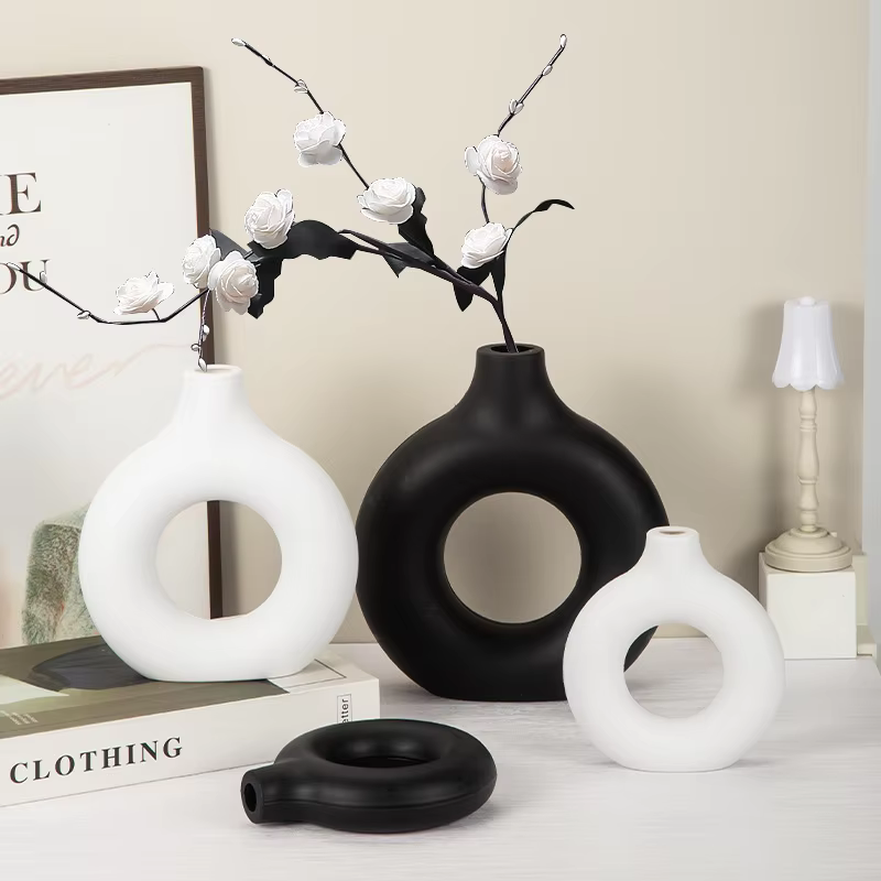 Nordic White Vase - Ceramic-Look Plastic for Modern Decor, Desktop & Living Room Flower Pot