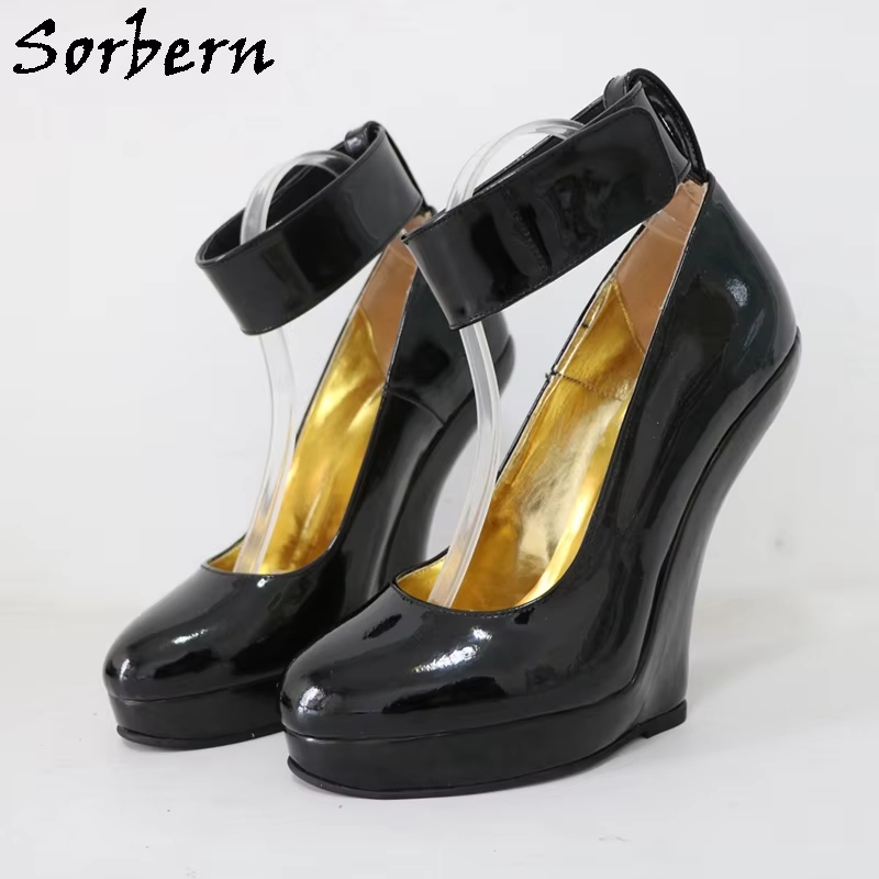 Sorbern Platform Women Pump Shoe NO Heels Ankle Strap Heelless Crossdress Fetish Drag Queen Cosplay Wedge Custom Up To 40cm Heel