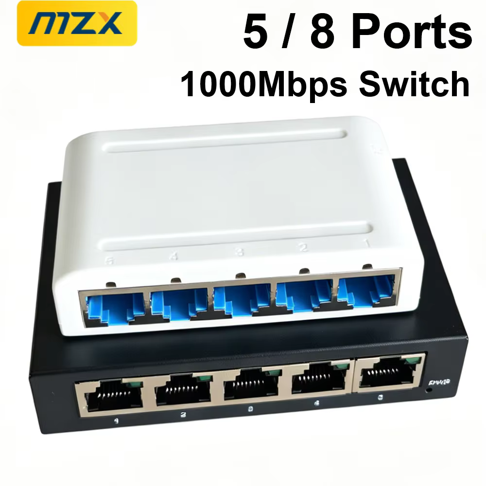 MZX 1000Mbps Network Switch 5/8 Ports Gigabit Mini Ethernet Hub RJ45 Switcher Rounter Smart Networking Internet Injector Adapter
