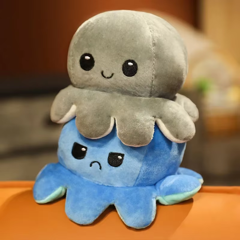 18/28/48cm Cute Reversible Octopus Plush Toy Double Sided Flip Octopus Pillow Soft Stuffed Animal Doll Home Decor Birthday Gifts
