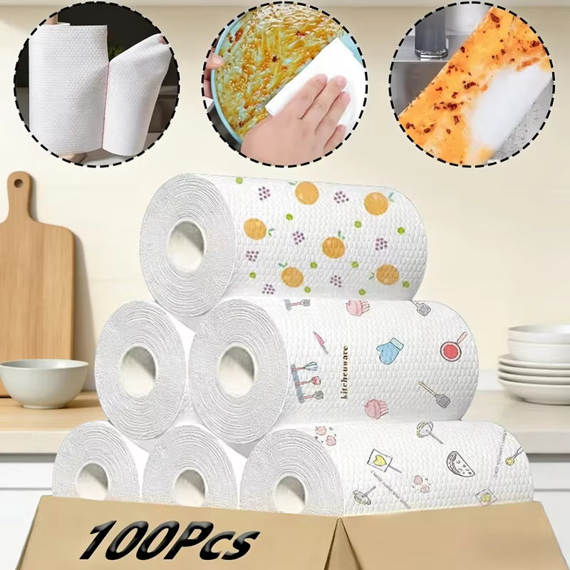 Paño de Limpieza Multiusos Húmedo y Seco en Rollo Grande, Paño Desechable Grueso, Multifuncional para Cocina y Hogar