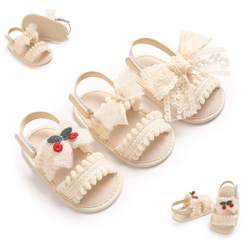 Apricot New Summer Baby Shoes Cute Bow Cloth Bottom Anti slip 0-18M Baby Sandals Sneakers
