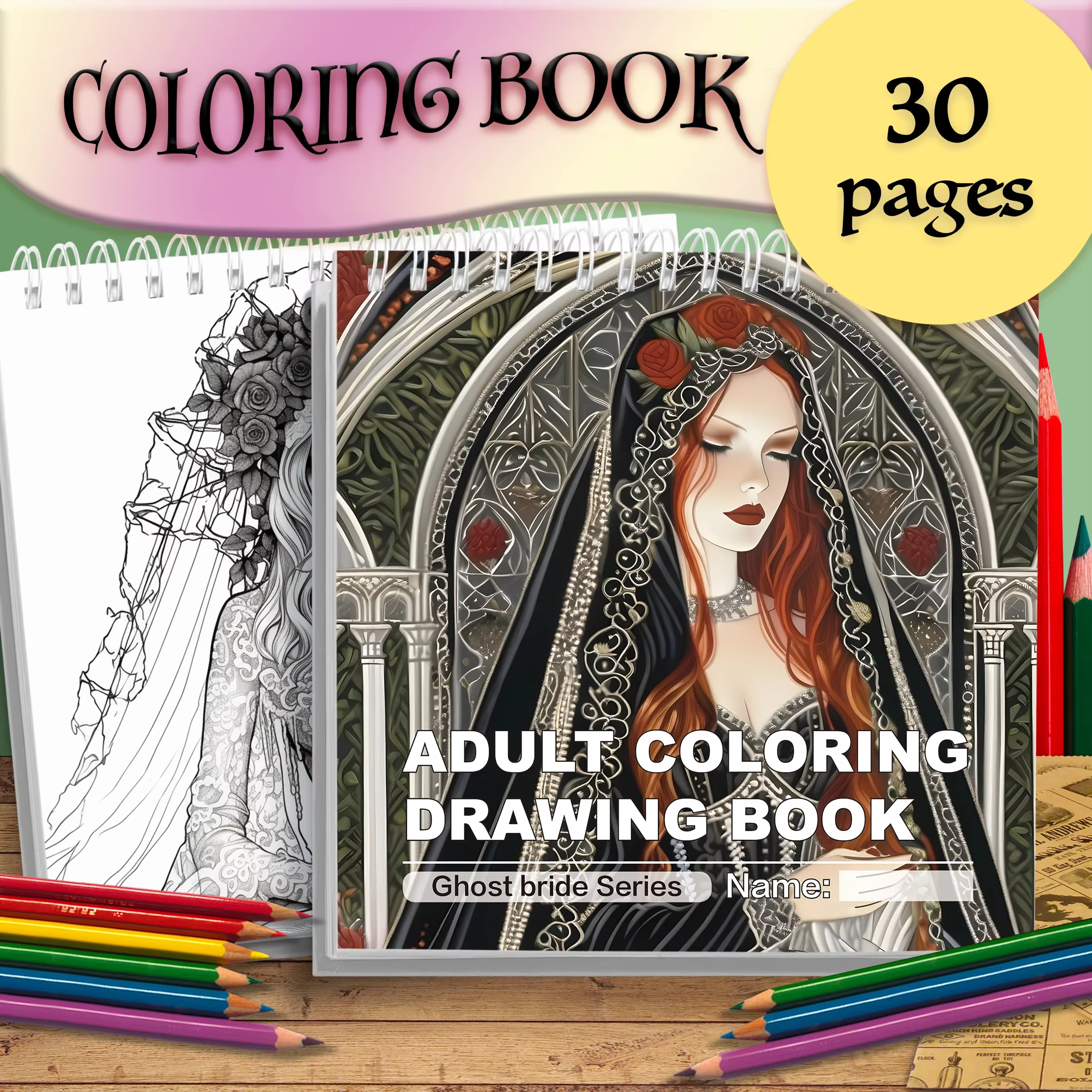 Adult Coloring Book with Bride and Groom As The Main Theme, Quiet, Exquisite, Dark Theme, Thickened Coloring Book