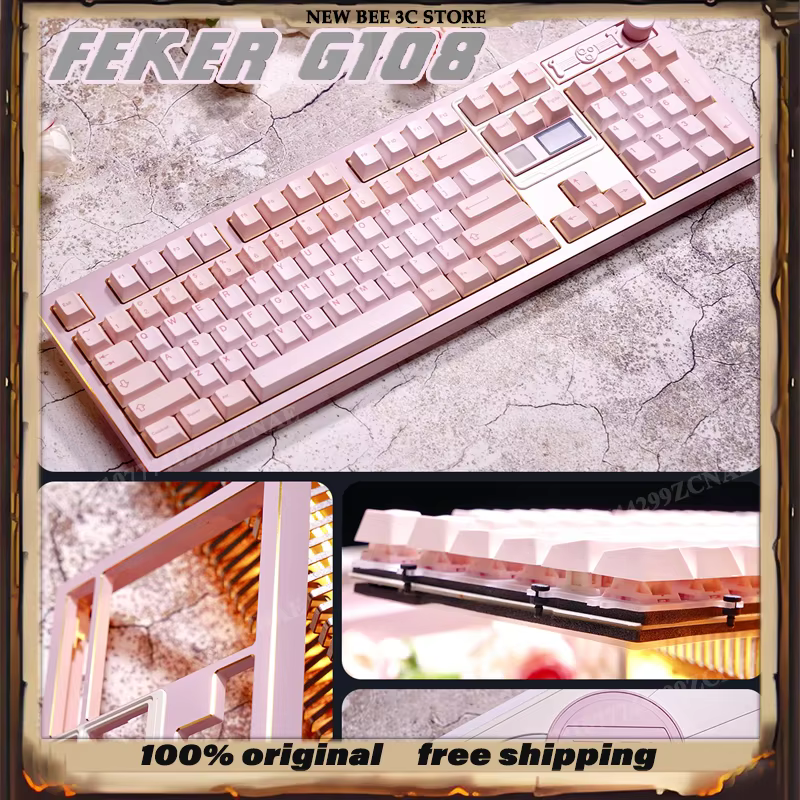 FEKER G108 CNC Aluminum alloy Mechanical Keyboard Three Mode Wireless 108Keys 10000MAH Gaming Office Hot Swap Gasket Gift PC