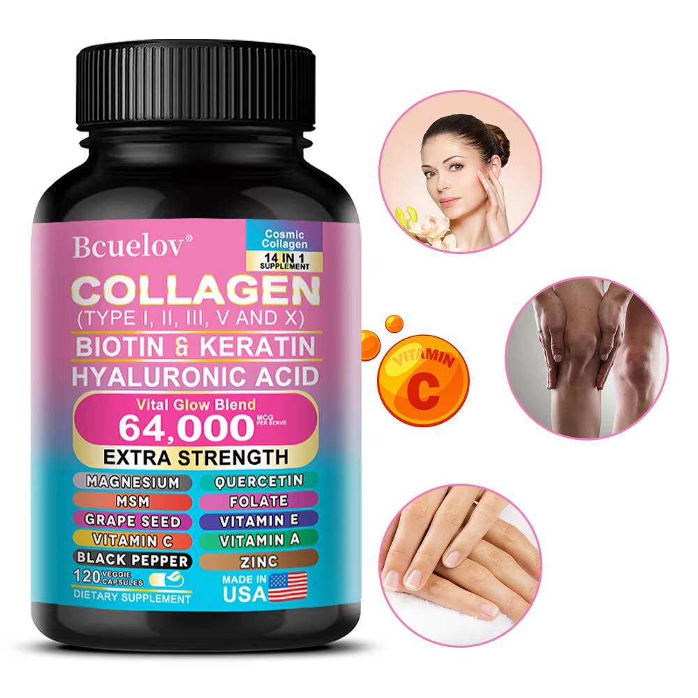 Collagen Peptide Capsules - Hair, Nail, Skin, and Joint Health Supplements, Boosts Energy, Tightens Skin, Antioxidant
