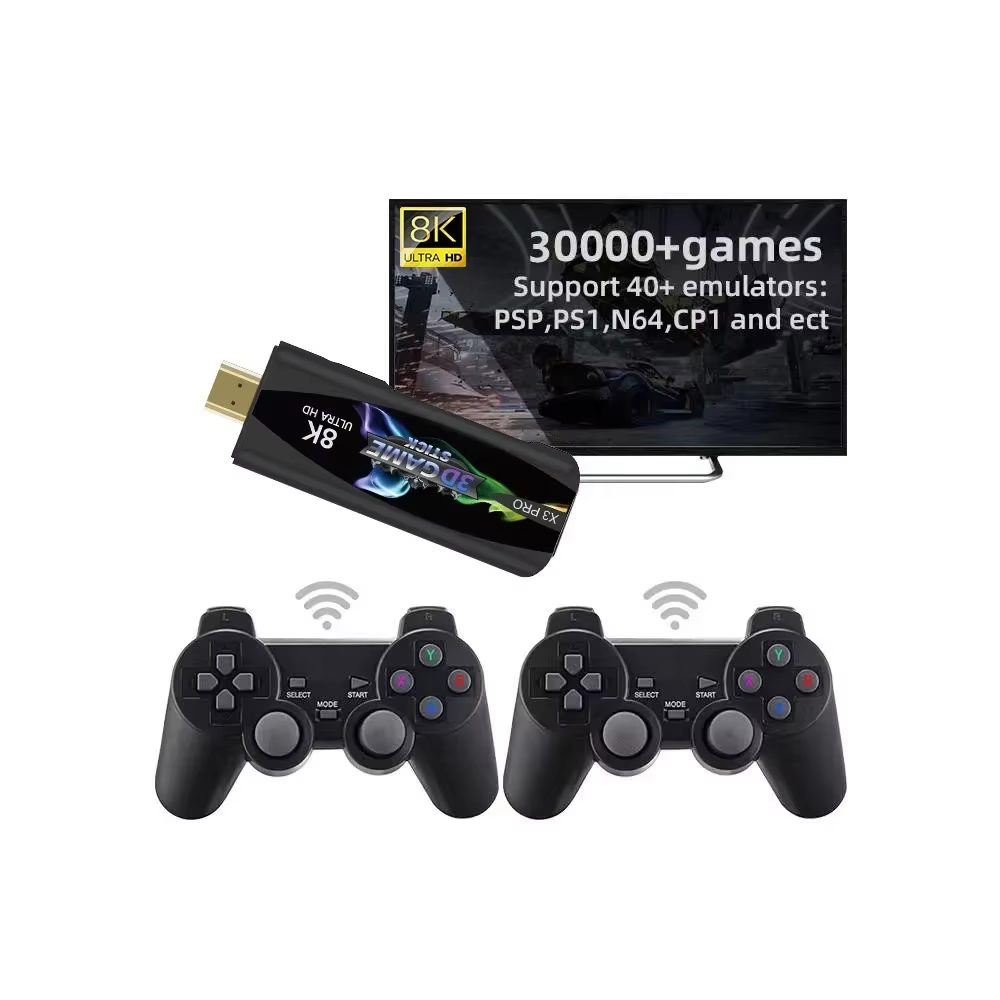 X3pro Dual System Game 8K Retro Video Games Console with Wireless Controller 3D USB Stick 64G 30000+ Games For PSP TV Game