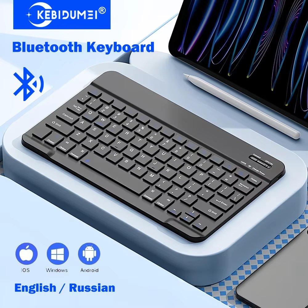 KEBIDUMEI Bluetooth Keyboard Mini Rechargeable Keyboard Portable Keyboard Russian/English Dual Language for PC Laptop Tablet