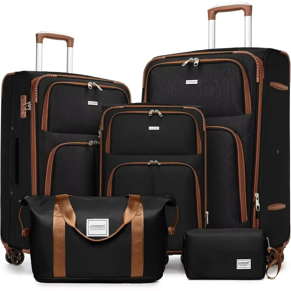 5-Piece Expandable Spinner Suitcase Set with TSA Lock, Lightweight Shell, Ideal for Travel, Available in Black & Brown