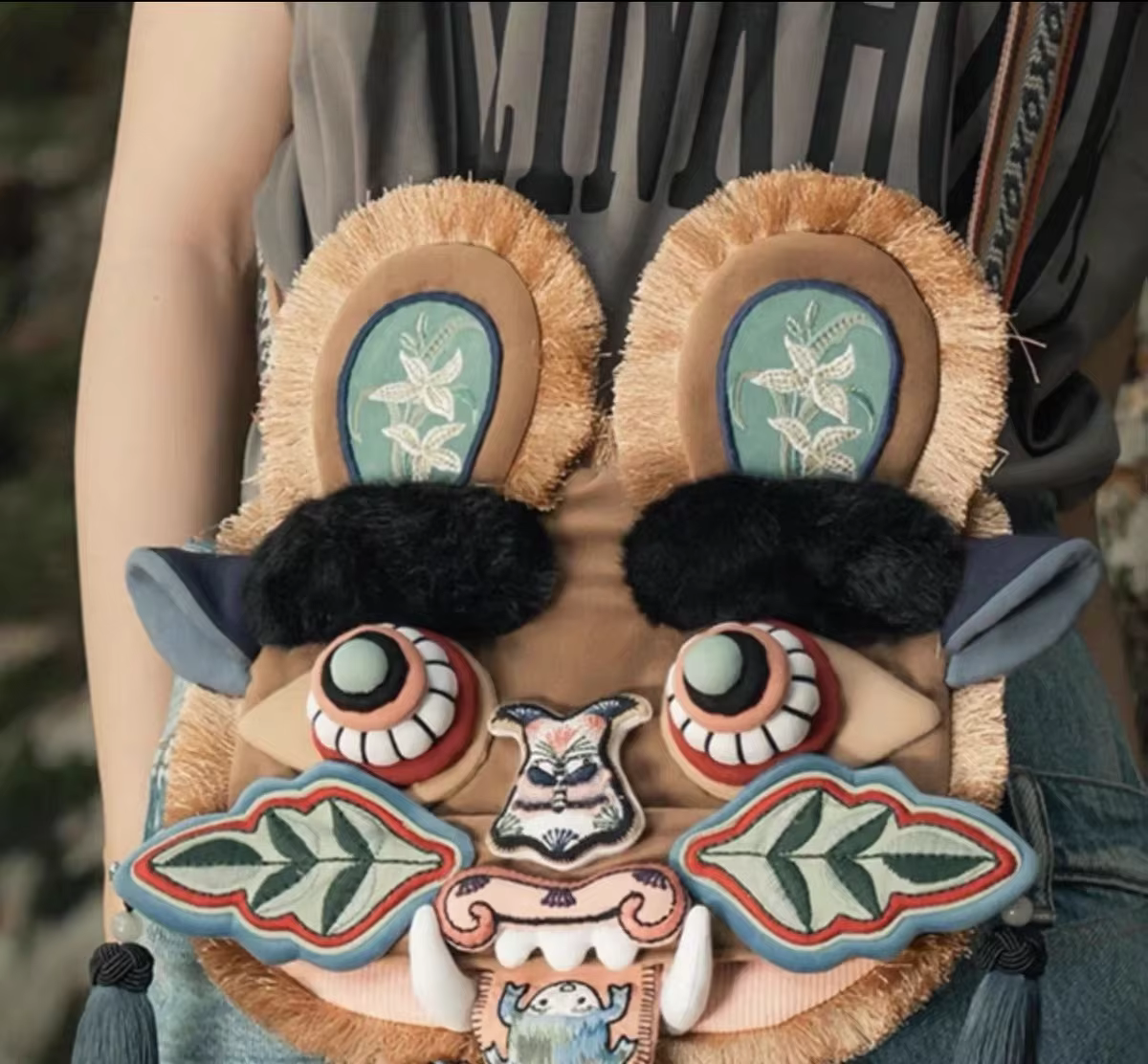Elon Musk Son Same Style Handmade Tiger Head Crossbody Bag Chinese Ethnic Embroidery Kids Shoulder Bag Cultural Gift