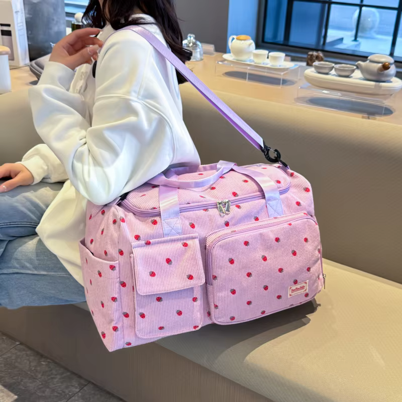 Corduroy Travel Tote Bag Large Capacity Carry On Travel Bag With Shoe Compartment Sports Fitness Bags For Women Duffle Bags