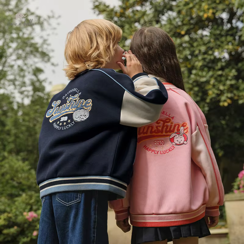 Dave Bella Spring Autumn New Boys Girls Jacket Cartoon Letter Print Baseball Uniform Children Sports Outerwear DK3242166