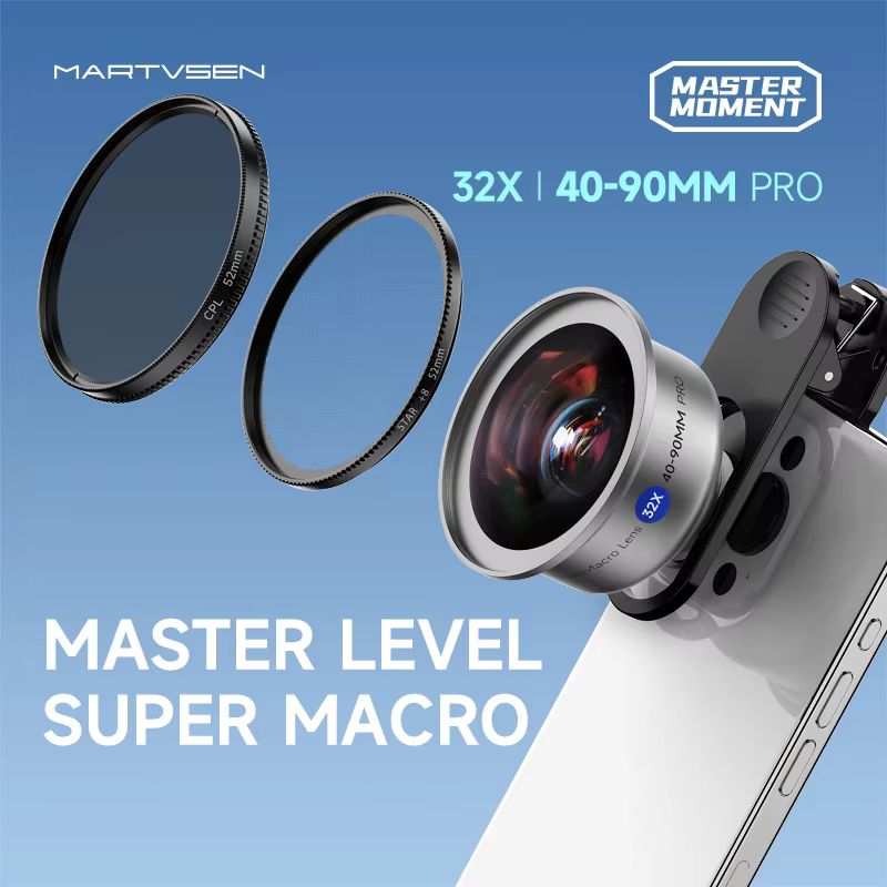 MARTVSEN Phone HD Master Macro Lens Pro for iPhone 15/14/13/12/11/8/7/X/XR Samsung Xiaomi HUAWEI, 17mm Thread Mount/Metal Body