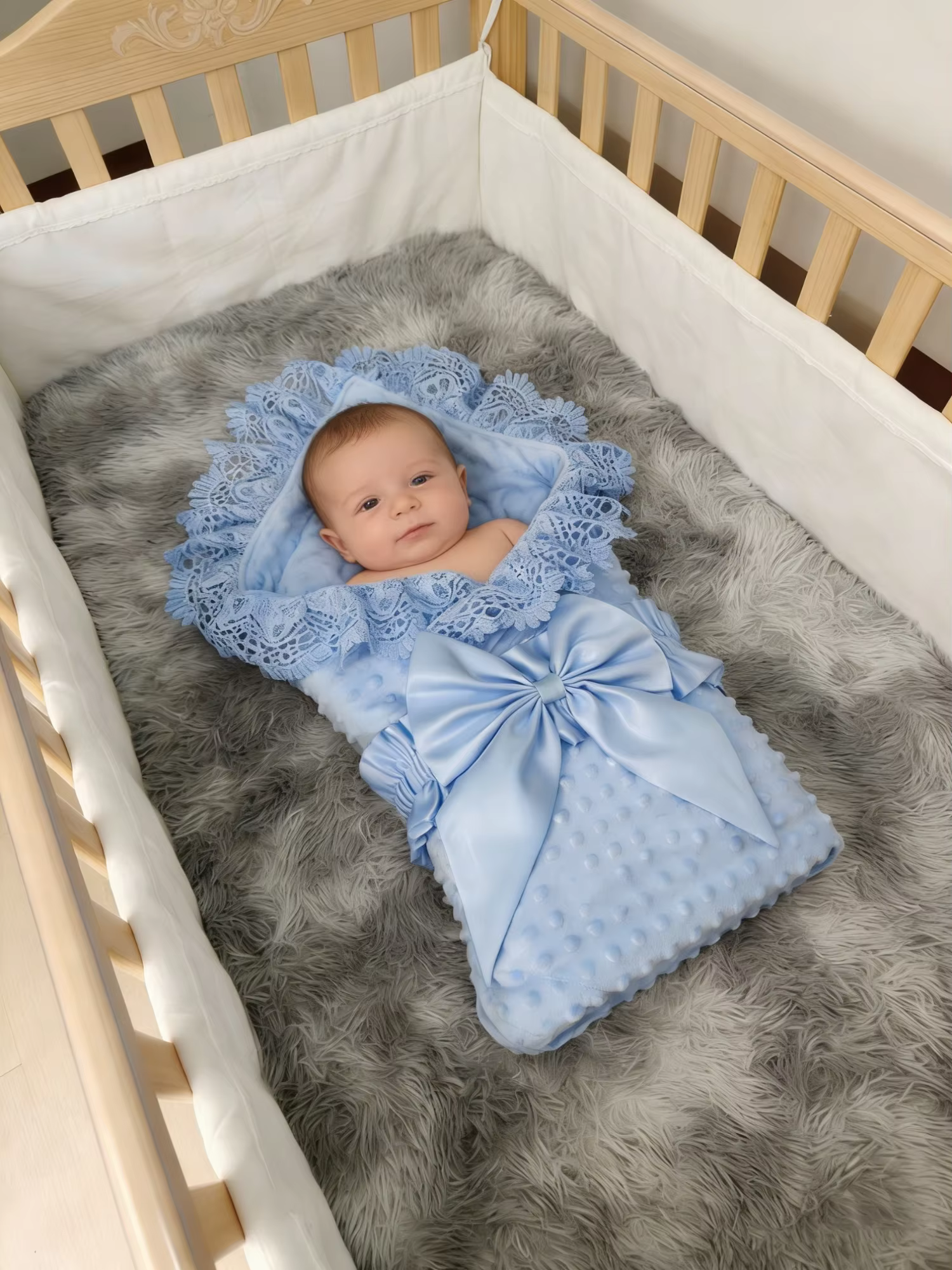 Soft Baby Boy Light Blue Swaddle - Name Embroidery - Ideal for Swaddling & Photo Prop