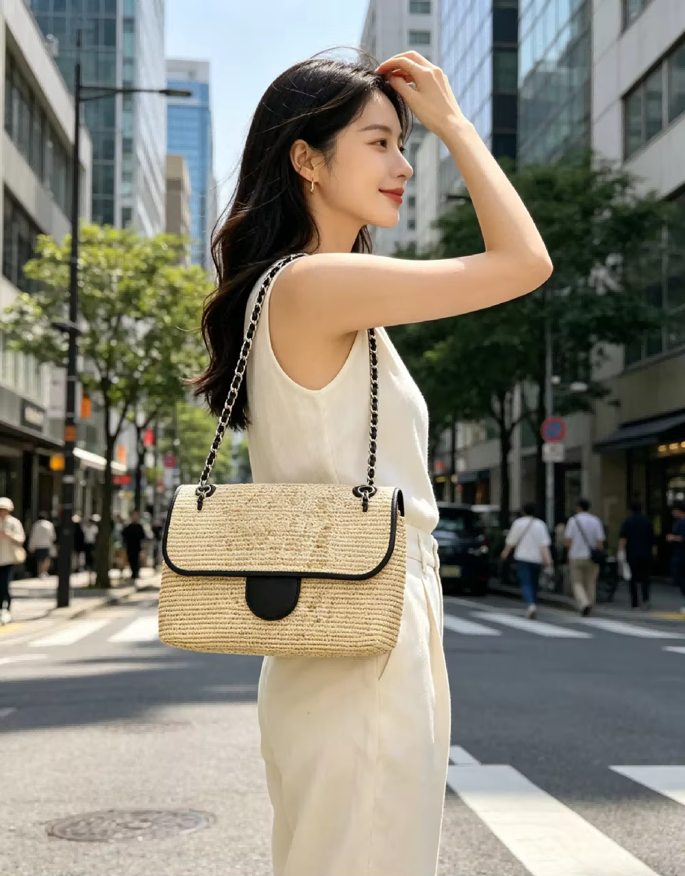 New Fashion Ladies Handbag Woven Straw Large Capacity Underarm Bag Tote Bag Comfortable Cross Body Messenger Bag