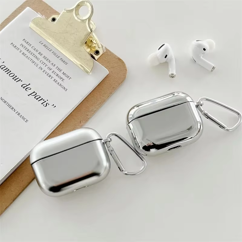 New For Apple Airpods Pro 3 1 2 3 4 Pro Pro2 Earphone Cover Protective Case Electroplated Mirror Simple Silver Case With hook