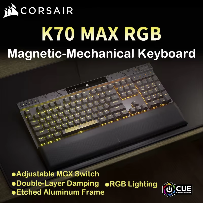 Corsair K70 MAX RGB Magnetic Gaming Keyboard,MGX Hall Effect Sw,0.4-3.6mm Adj Actuation,Rapid Trigger,8000Hz,PBT Keycaps for PC