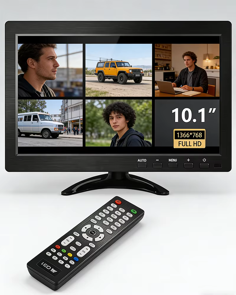 10.1-inch monitor with a resolution of 1366x768, compatible with TV boxes, computer hosts, and laptops, with remote control