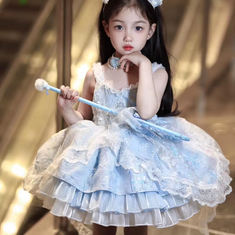 Elsa Lolita on The Run Princess Dress Girls High-End Catwalk Birthday Dress Elsa Frozen Elsa Cos Kids High Quality Costume
