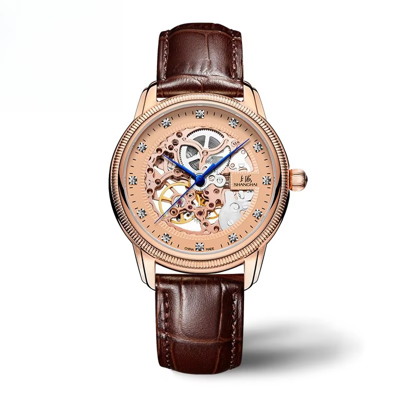 Shanghai Watch Men's National Series Hollow Bottom Diamond Belt Mechanical Watch 5002/s8502