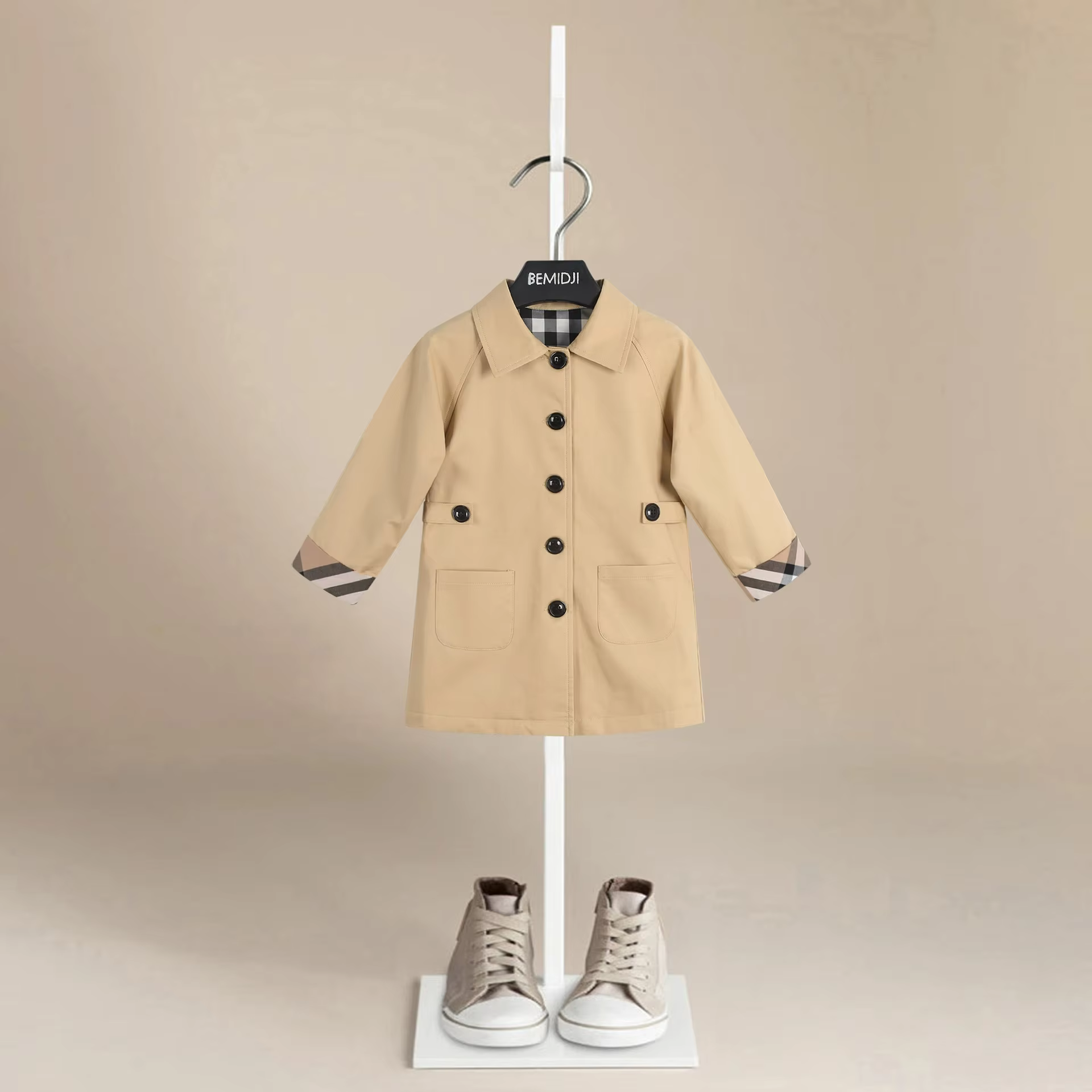 Children Trench 2025 Spring Autumn Boys Girls Korea Solid Color Long Trench Fashion Casual Turn Down Collar Girls Trench Coat