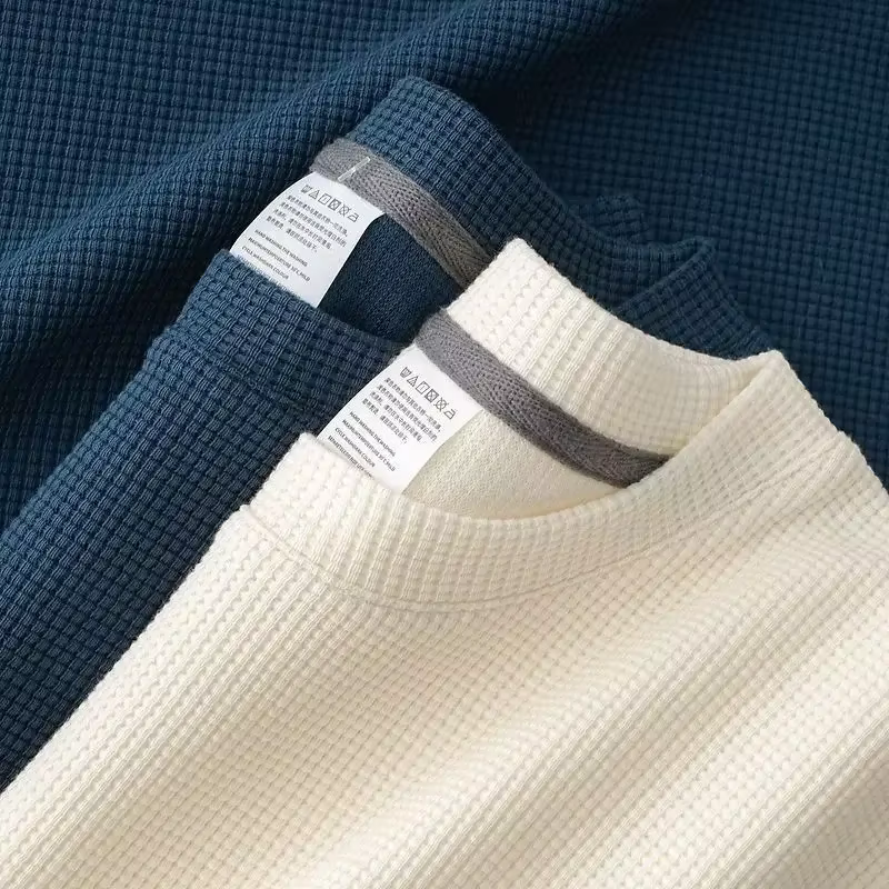 Men's New Summer Waffle Round Neck Short Sleeve T-Shirt Comfortable Breathable Short-Sleeved Top for Casual Wear