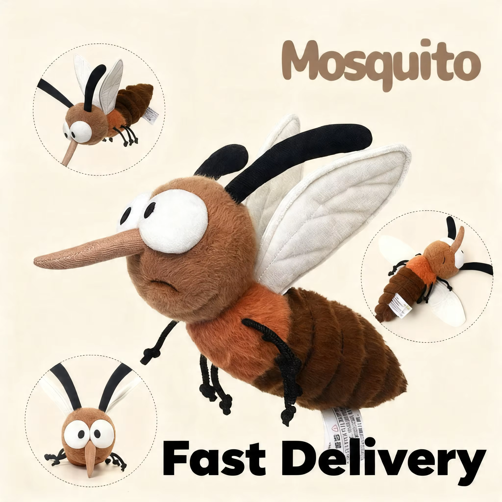 1/2 Piezas Peluche de Mosquito, Almohada Suave de Insecto Divertido, Decoración del Hogar, Mosquito de Peluche de Dibujos Animados, Regalo