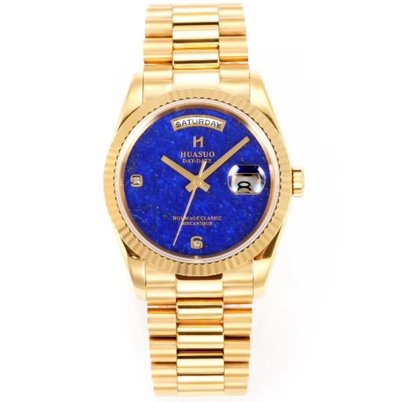 Huasuo High-end Men's Gem Plate Watch Automatic Mechanical Waterproof Business Classic 36MM Double Calendar Log
