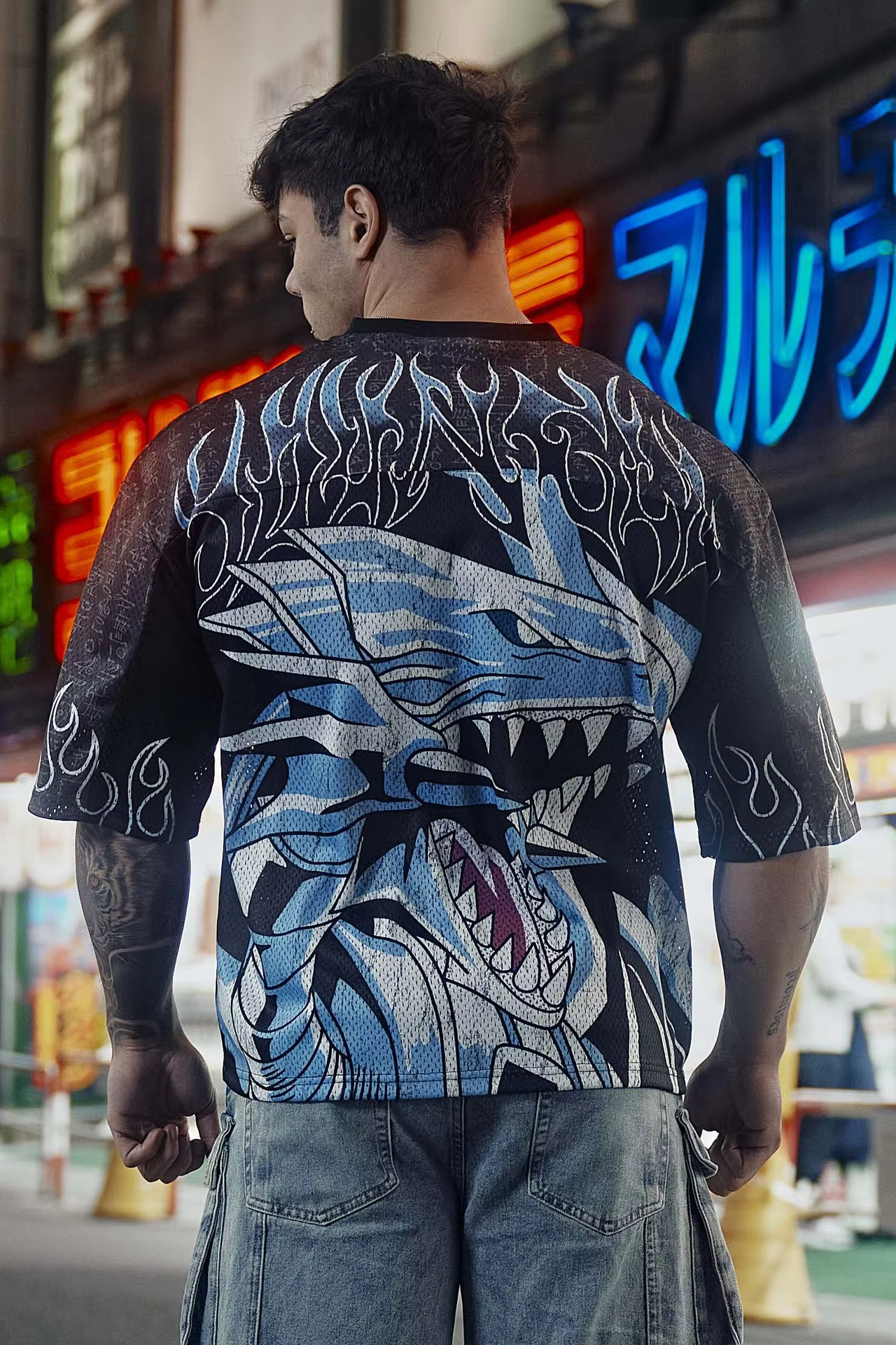 YA Trendy Brand oversized t-shirt Street leisure quick drying Breathable Large Mesh shirt animation graphic tee Short Sleeve to
